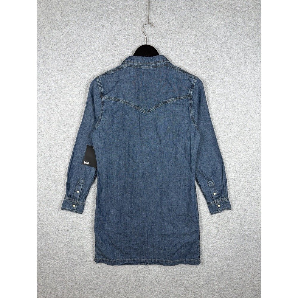 Lee Women's Blue Denim Button-Down Dress Heritage Sz S Strong Tide Spread Collar - Picture 8 of 8